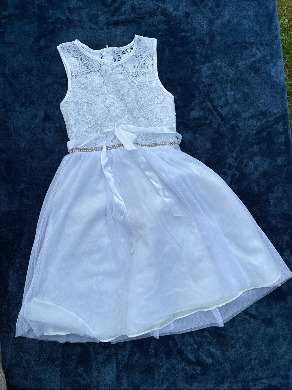 Rare Editions White Lace & Tulle Party Dress with Ribbon Waist